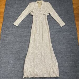 Vintage Cache Dress Women 6 Champagne Lace Maxi Bolero Wedding Formal Event Y2K